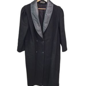 Vintage Jofeld Women's Black Trench Coat with Leather Lapel
